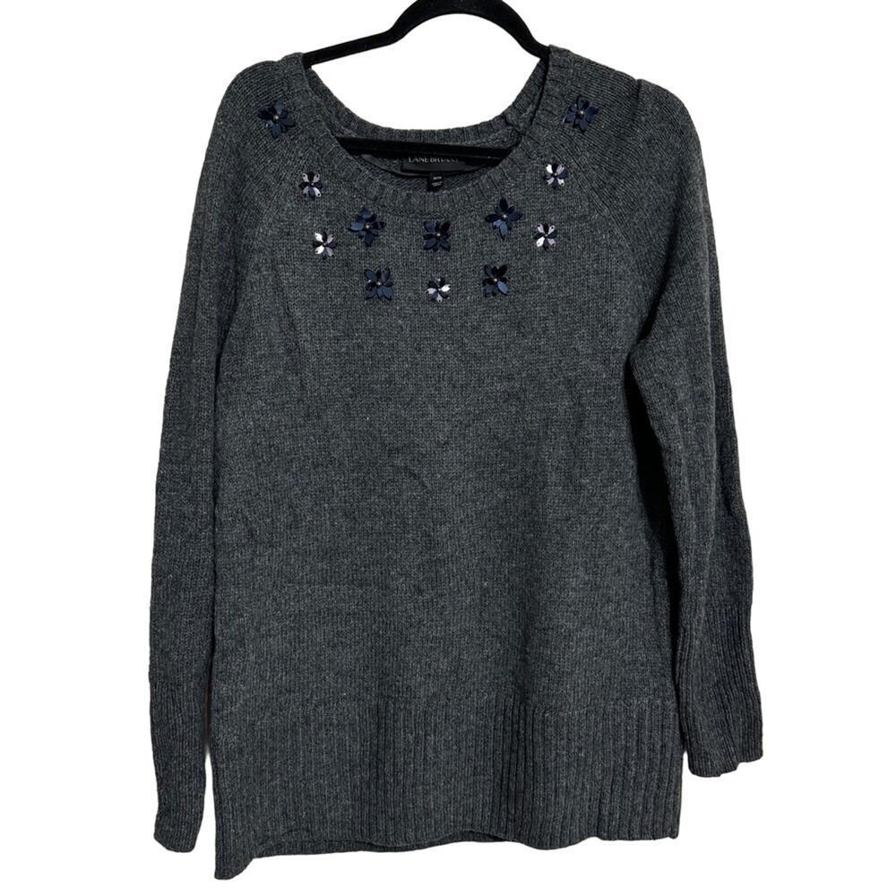 Lane Bryant Women’s Beaded Embellished Floral Sweater Charcoal Gray Size 14/16